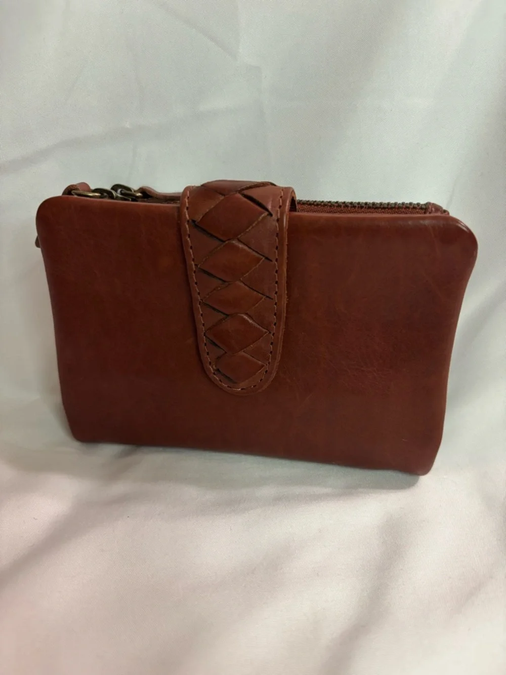 Brown Women's 100% Leather Wallet: Weaved Design, Small Designer Clutch Purse